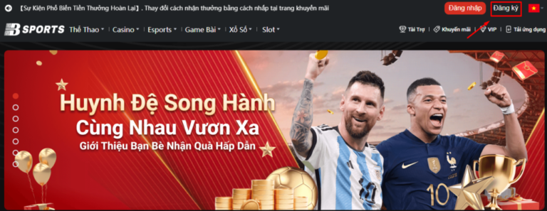 Nhấn vào Đăng Ký ở góc phải trên màn hình để đăng ký