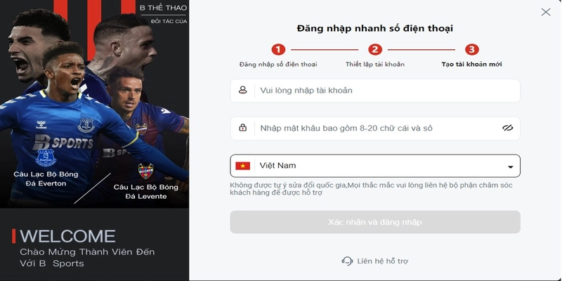 Điền đầy đủ thông tin và nhấn xác nhận và đăng nhập
