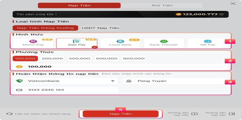 Hướng dẫn nạp tiền tại Bsports qua ví Zalo Pay