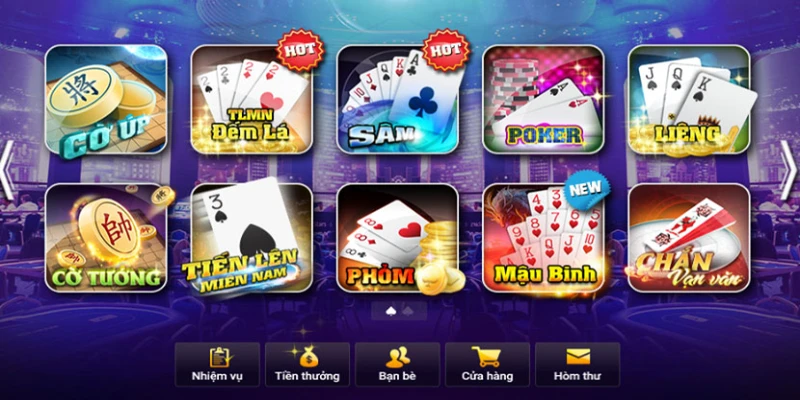 Hệ thống game bài đa dạng và liên tục cập nhật